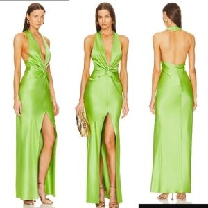 Khanum's X REVOLVE Halter Gown With Slit in Pear Green Small